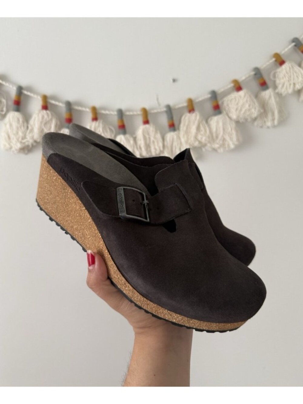 Birkenstock Gray/Mushroom Suede Wedge Clogs with Cork Sole